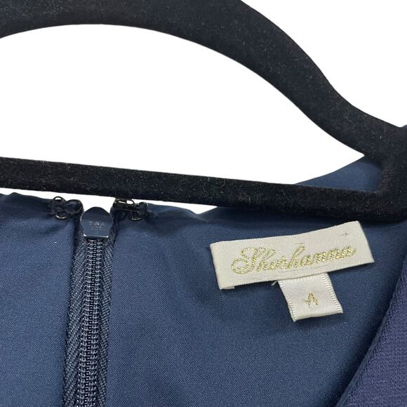 Shoshanna Navy Short Sleeve Ruffle Drop Hem Dress Womens 4 *NO BELT* - Picture 4 of 6